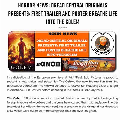 HORROR NEWS: DREAD CENTRAL ORIGINALS PRESENTS: FIRST TRAILER AND POSTER BREATHE LIFE INTO THE GOLEM